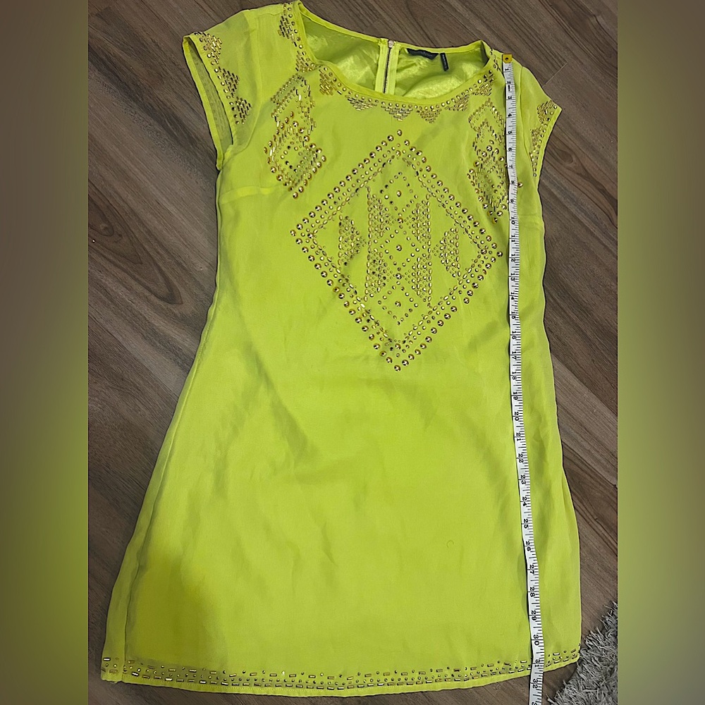 Guess By Marciano Bright Yellow Shift Dress With Gold Studs